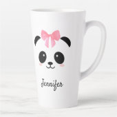Kawaii panda schattig roze lintje gepersonaliseerd latte mok (Rechts)