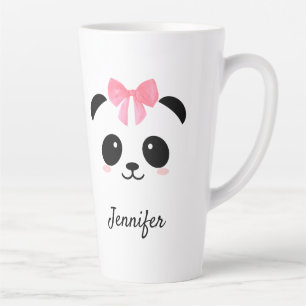 Kawaii panda schattig roze lintje gepersonaliseerd latte mok