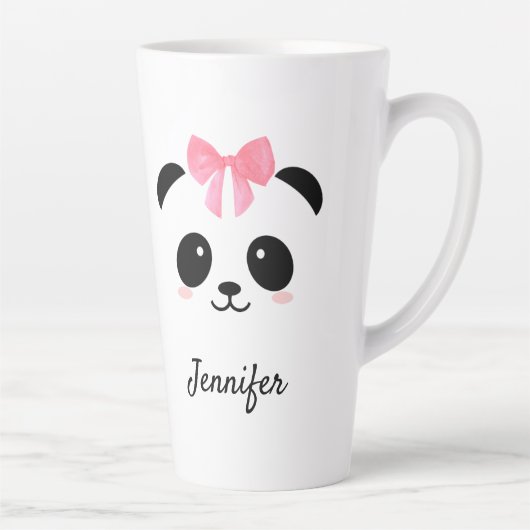 Kawaii panda schattig roze lintje gepersonaliseerd latte mok (Rechts)