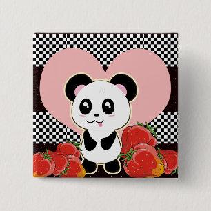 Kawaii Panda schattig Vierkante Button 5,1 Cm