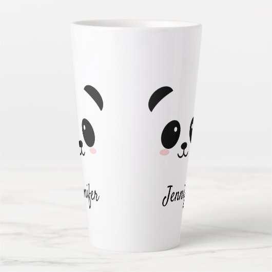 Kawaii panda schattig zwart wit gepersonaliseerd latte mok (Voorkant)