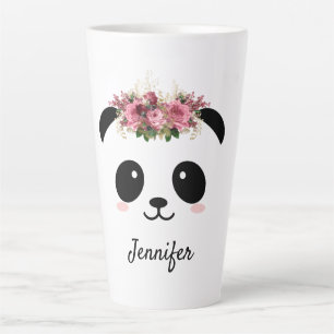 Kawaii panda schattige bloem gepersonaliseerd latte mok