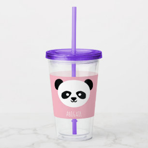 Kawaii Panda Schattige Kinder Roze Gepersonaliseer Acryl Drinkbeker