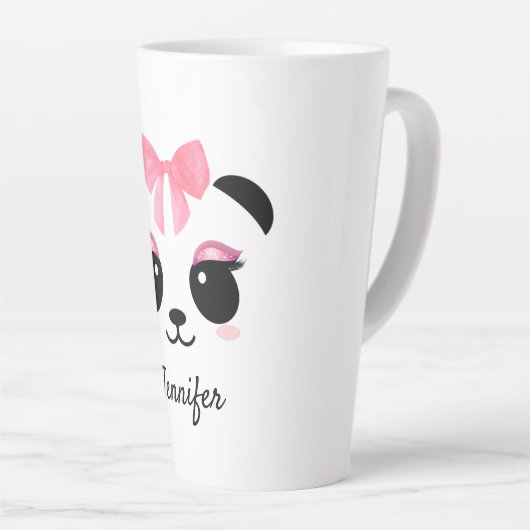 Kawaii panda schattige wimpers gepersonaliseerd latte mok (Rechterhoek)