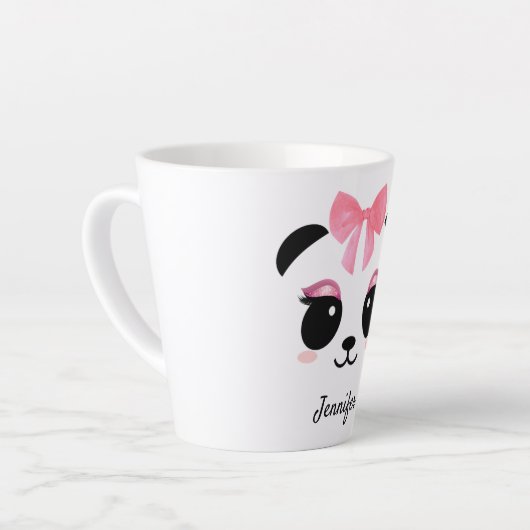 Kawaii panda schattige wimpers gepersonaliseerde l latte mok (Linkerhoek)