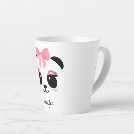 Kawaii panda schattige wimpers gepersonaliseerde l latte mok (Rechterhoek)
