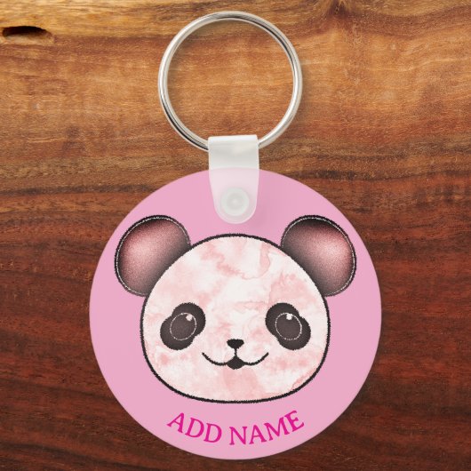 Kawaii Panda tekening in roze Sleutelhanger (Voorkant)