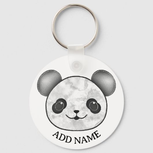 Kawaii Panda tekening in zwart en wit Sleutelhanger (Voorkant)