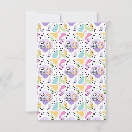 Kawaii Panda & Tiger Bubble Tea Kinderen Verjaarda Bedankkaart (Achterkant)