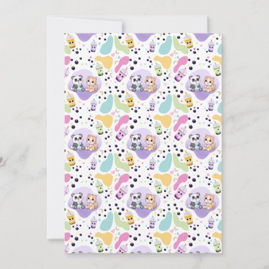 Kawaii Panda & Tiger Bubble Tea Kinderen Verjaarda Kaart (Achterkant)