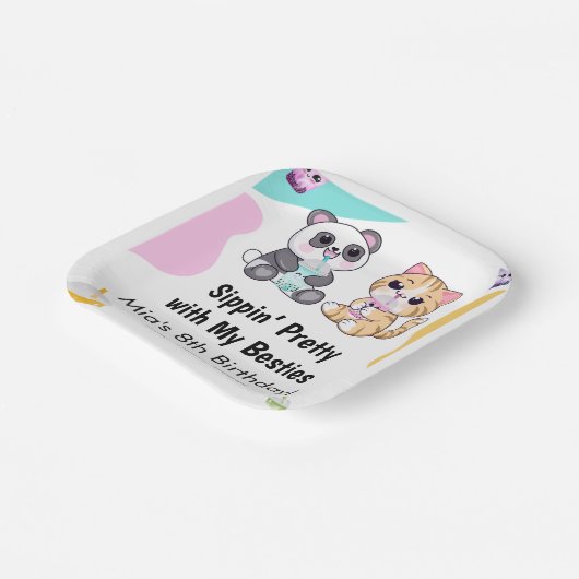 Kawaii Panda & Tiger Bubble Tea Kinderen Verjaarda Papieren Bordje (Gebogen)