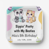 Kawaii Panda & Tiger Bubble Tea Kinderen Verjaarda Papieren Bordje (Voorkant)