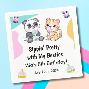 Kawaii Panda & Tijger Bubble Tea Kinderverjaardag Servet