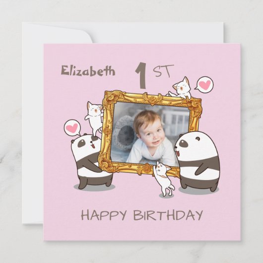 Kawaii pandas en katten foto van lijst 1 verjaarda (Voorkant)