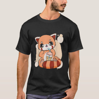 Kawaii Parel Bubble Tea Rode Panda Boba Anime T-shirt
