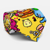 Kawaii Party Character Doodles yellow Personalised Stropdas (Opgerold)