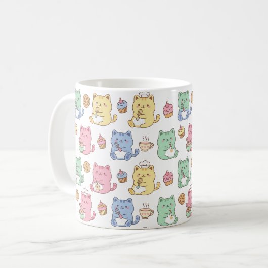 Kawaii Pastel Baking Cats Pattern Coffee Mug (Devant gauche)