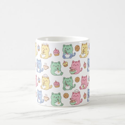Kawaii Pastel Baking Cats Pattern Coffee Mug (Centre)