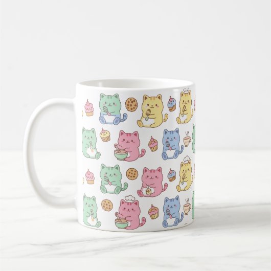 Kawaii Pastel Baking Cats Pattern Coffee Mug (Gauche)