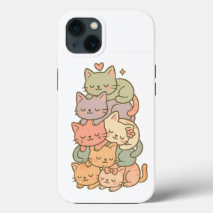 Kawaii Pastel Cat Stack Sleepy Sticker iPhone 13 Hoesje