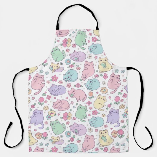 Kawaii Pastel Cats and Flowers Pattern  Schort (Voorkant)