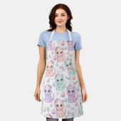 Kawaii Pastel Christmas Cats Apron for Cat Lovers Schort (Gedragen)