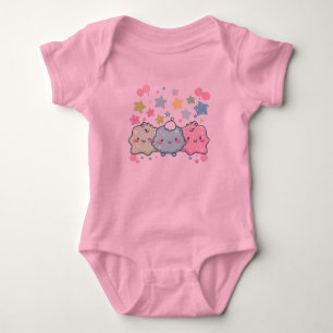 Kawaii Pastel Fluffy Friends & Stars Roze Grafisch Romper