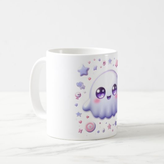 Kawaii Pastel Ghost Mok - Schattigee Halloween Cup (Voorkant links)