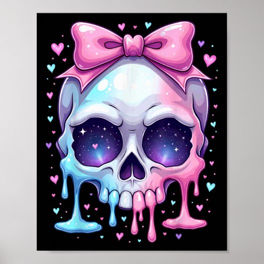 Kawaii Pastel Goth Creepy Bowtie Girl Skull Hallow Poster (Voorkant)