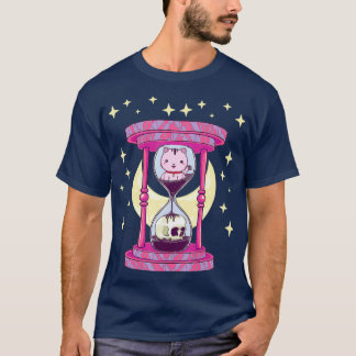 Kawaii Pastel Goth Hourglass with Cat Skull Goth T-shirt