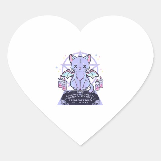 Kawaii Pastel Gothic Cute and Creepy Occult Cat Ou Hart Sticker (Voorkant)