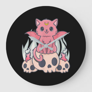 Kawaii Pastel Gothic Cute Creepy Demon Cat and Sku Grote Klok