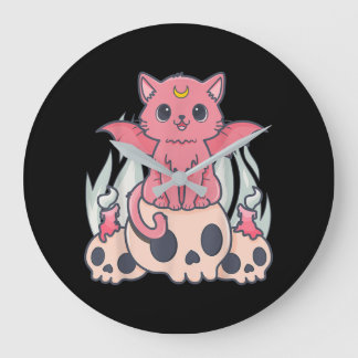Kawaii Pastel Gothic Cute Creepy Demon Cat and Sku Grote Klok