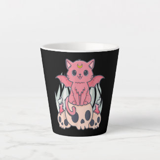 Kawaii Pastel Gothic Cute Creepy Demon Cat and Sku Latte Mok