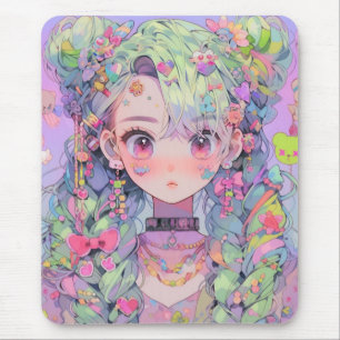 Kawaii pastel harajuku anime meisje met vlechten muismat