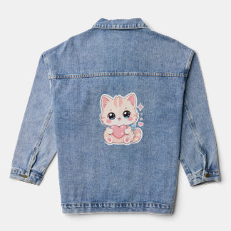 Kawaii Pastel Kat Hart Lieve Damesjas Denim Jacket