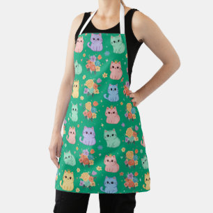 Kawaii Pastel Katten en Bloemen Patroon Schort