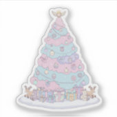 Kawaii Pastel Kerstboom | Schattige roze en blauw Sticker (Voorkant)