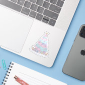 Kawaii Pastel Kerstboom | Schattige roze en blauw Sticker (Laptop met iPhone)