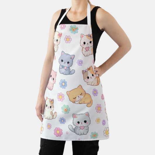 Kawaii Pastel Kitten en Bloem Motief Schort (Insitu)