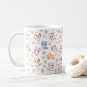 Kawaii Pastel Kittens en Bloemenpatroon Mok