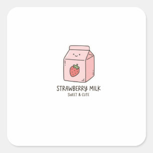 Kawaii Pastel Mooie Aardbeimelk Karton Vierkante Sticker