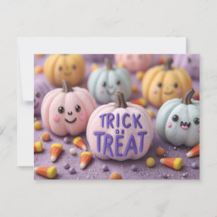 Kawaii Pastel Pompoenen met Trick or treat Tekst Briefkaart