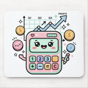Kawaii Pastel Rekenmachine Financiën Student Stick Muismat