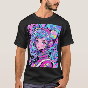Kawaii Pastel Roze en Blauwe Ruimte Anime Meisje T-shirt