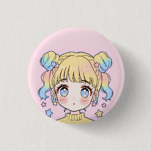 Kawaii Pastel Ster Meisje Portret Ronde Button 3,2 Cm