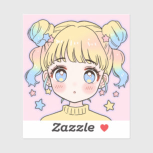 Kawaii Pastel Ster Meisje Portret Sticker