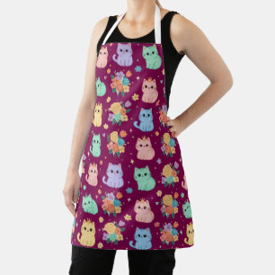 Kawaii Pastelkatten en Bloemenpatroon Schort