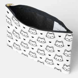 kawaii patroon kattengezichtjes harten zwart en wi etui