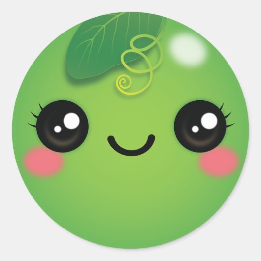 Kawaii Pea Classic Round Sticker (Voorkant)
